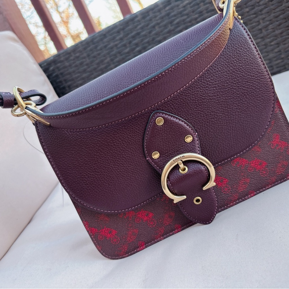 NWT Coach Beat Shoulder Bag With Horse & Carriage Print Brass/Oxblood Cranberry - Picture 12 of 12